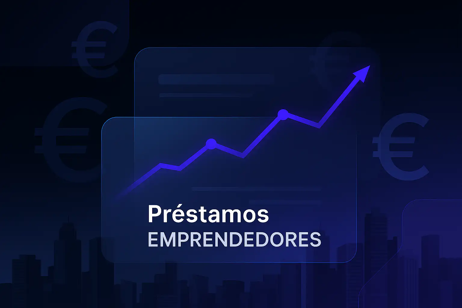 Préstamos emprendedores: ilustración con gráfico ascendente y símbolos de euro.